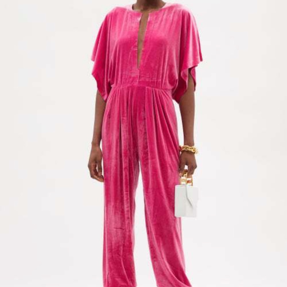 Norma Kamali Pink Velvet Jumpsuit
